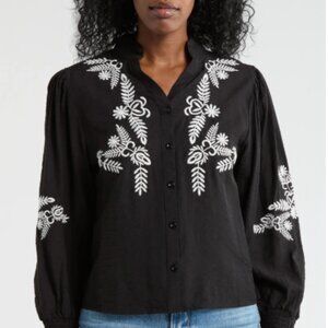 NWT LIV LOS ANGELES Embroidered Buttoned Black Bohemian Top